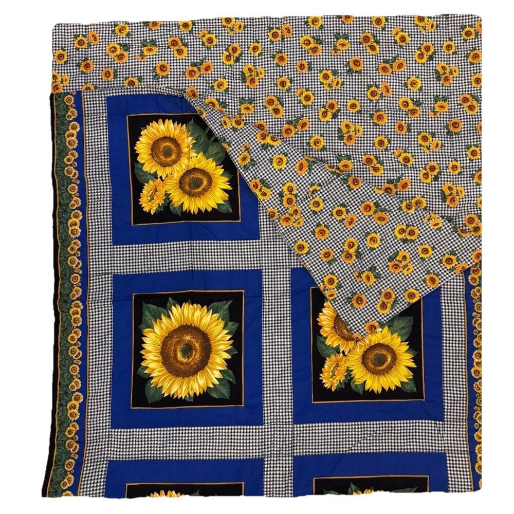 Sunflower Quilt Blanket Handmade Reversible With Pocket Patchwork 85.5”x 42"
